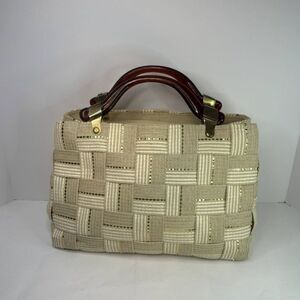Vintage Warren Reed Italian Woven Ivory Gold Patch Work Shoulder Hand Bag Purse